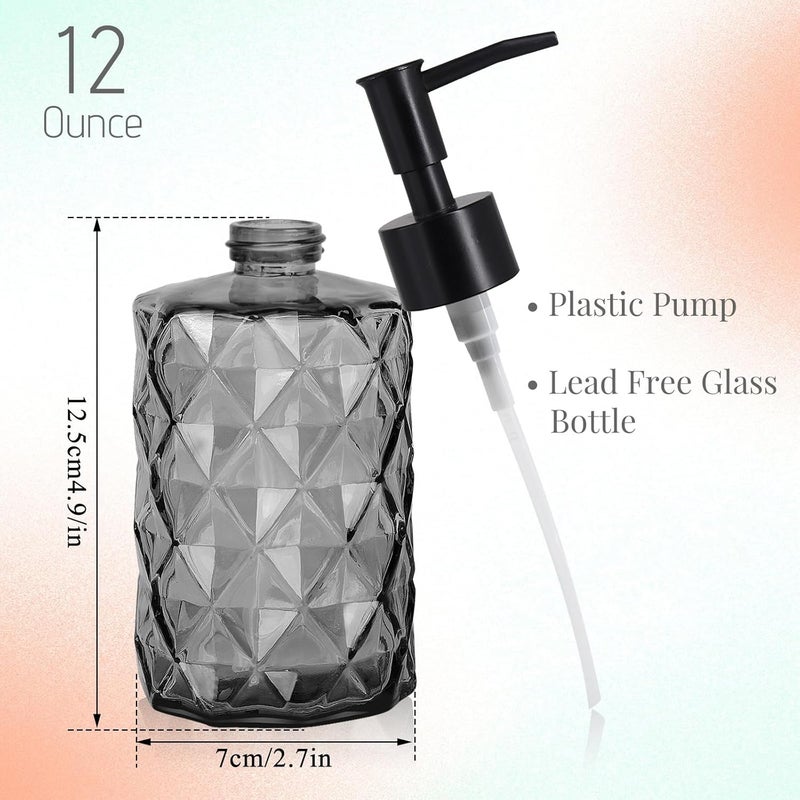 Ulable 11oz Glass Soap Dispenser with Plastic Pump, Clear Black Bathroom Soap Dispenser for Hand Wash & Dish Wash, Elegant Dispenser for Dishwashing Liquid, Lotion, Shower Gel, Essential Oil - Image 2